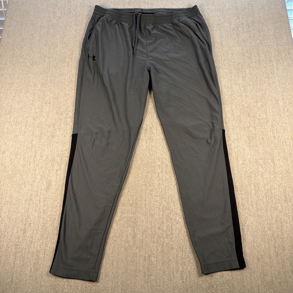 Under Armour Track Pants Men XXL Gray Ankle Zip Mesh Lined Tapered Draw String